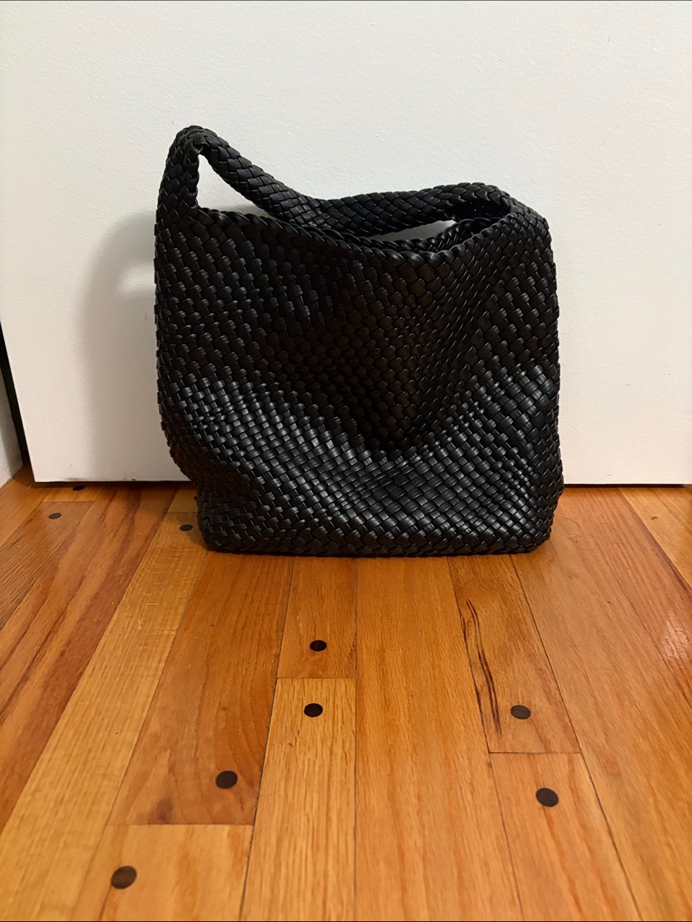 Woven Black Shoulder Tote Bag